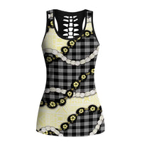 Black Palaka Hawaii Hollow Tank Top Kukui Nut Pikake Lei Hawaiian Tapa Pattern LT14 Female Black - Polynesian Pride