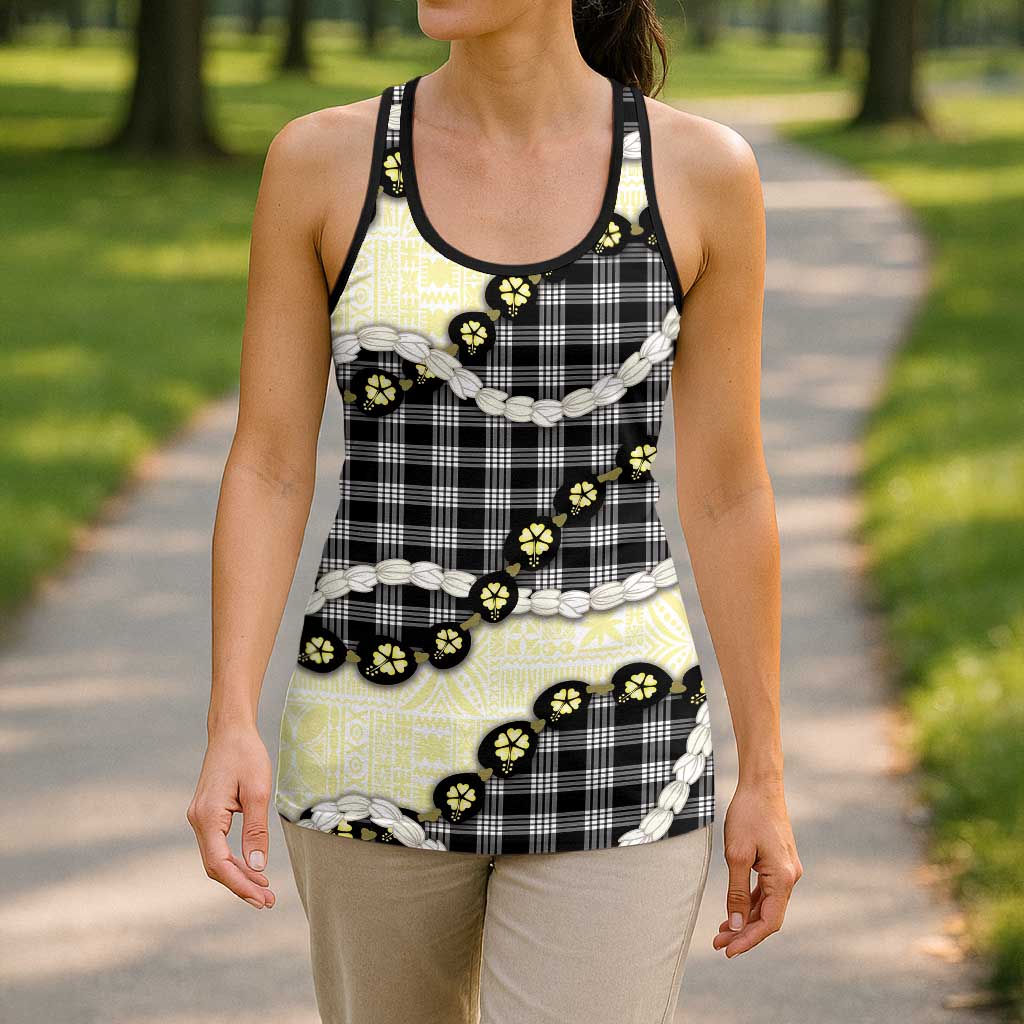 Black Palaka Hawaii Hollow Tank Top Kukui Nut Pikake Lei Hawaiian Tapa Pattern LT14 - Polynesian Pride