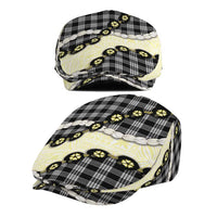 Black Palaka Hawaii Jeff Hat Kukui Nut Pikake Lei Hawaiian Tapa Pattern - Polynesian Pride