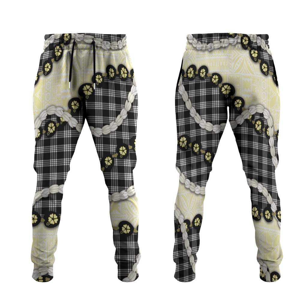 Black Palaka Hawaii Jogger Pants Kukui Nut Pikake Lei Hawaiian Tapa Pattern LT14 Black - Polynesian Pride