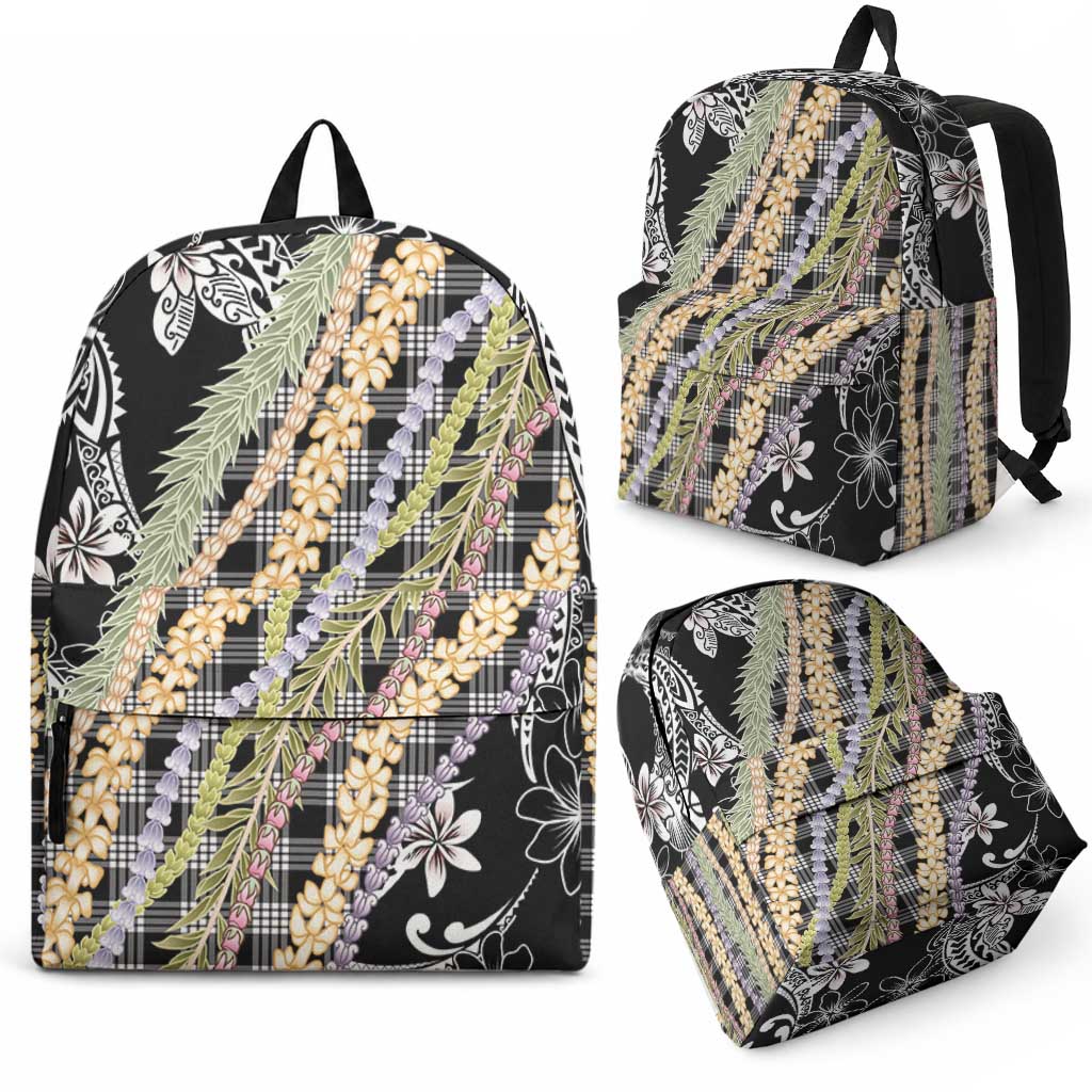 Black Palaka Hawaii Leis Backpack Hawaiian-plaid Elegant Tropical Vibes LT14 - Polynesian Pride