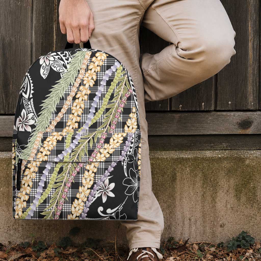 Black Palaka Hawaii Leis Backpack Hawaiian-plaid Elegant Tropical Vibes LT14 - Polynesian Pride