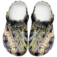 Black Palaka Hawaii Leis Clogs Shoes - Hawaiian Plaid Elegant Tropical Vibes LT14 Black - Polynesian Pride