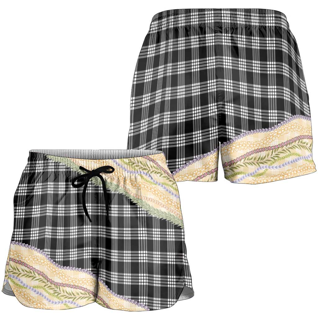 Black Palaka Hawaii Leis Elegant Vibes Shorts for Women LT14 - Polynesian Pride