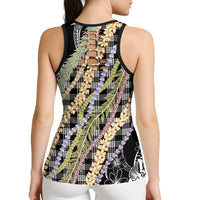 Black Palaka Hawaii Leis Hollow Tank Top - Hawaiian Plaid Elegant Tropical Vibes LT14 - Polynesian Pride
