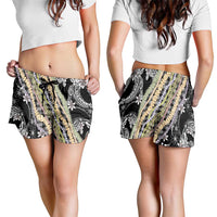 Black Palaka Hawaii Leis Shorts for Women Hawaiian-plaid Elegant Tropical Vibes LT14 - Polynesian Pride