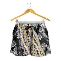 Black Palaka Hawaii Leis Shorts for Women Hawaiian-plaid Elegant Tropical Vibes LT14 - Polynesian Pride