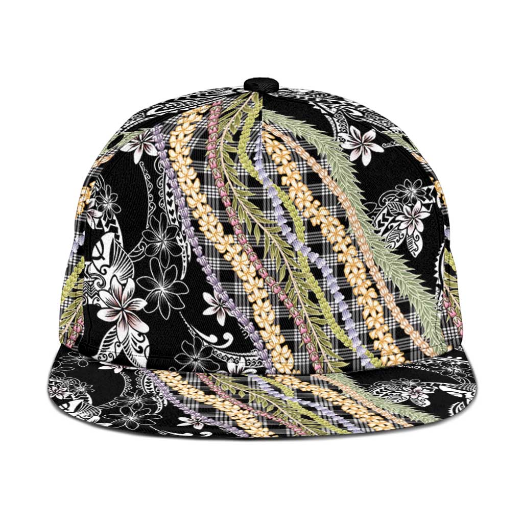 Black Palaka Hawaii Leis Snapback Cap Hawaiian-plaid Elegant Tropical Vibes - Polynesian Pride