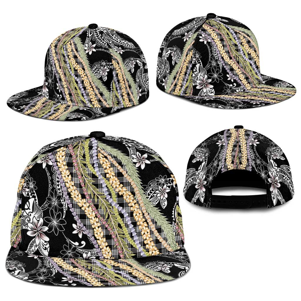 Black Palaka Hawaii Leis Snapback Cap Hawaiian-plaid Elegant Tropical Vibes - Polynesian Pride