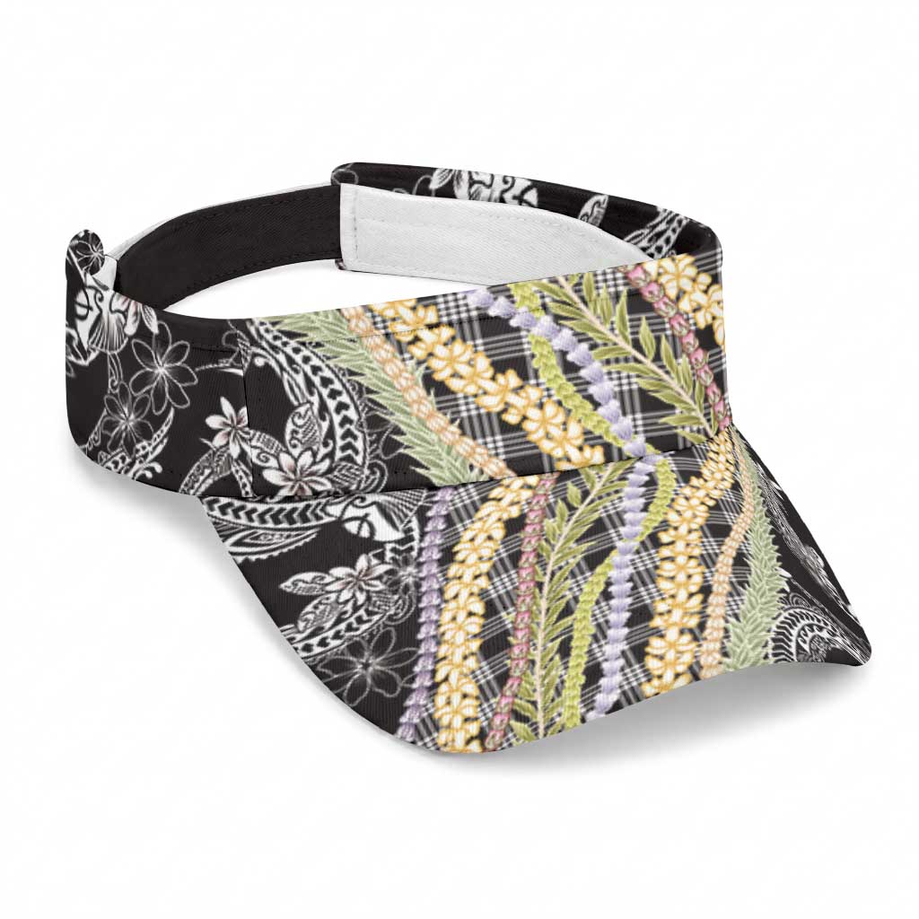 Black Palaka Hawaii Leis Sun Visor Cap Hawaiian-plaid Elegant Tropical Vibes LT14 Universal Fit Black - Polynesian Pride