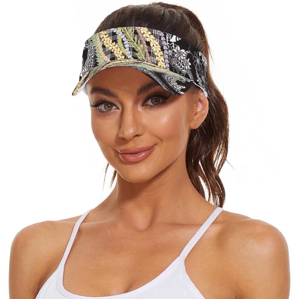 Black Palaka Hawaii Leis Sun Visor Cap Hawaiian-plaid Elegant Tropical Vibes LT14 - Polynesian Pride