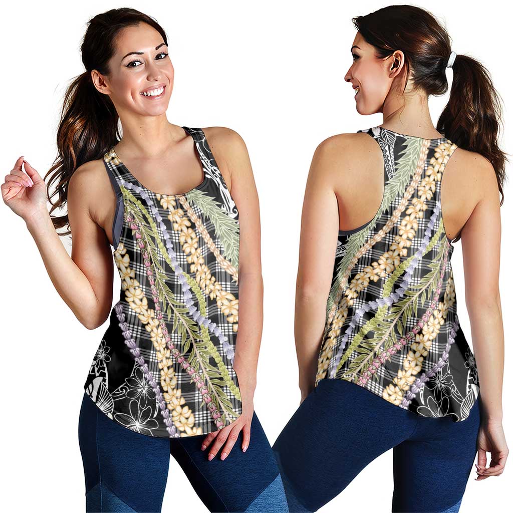 Black Palaka Hawaii Leis Women Racerback Tank Hawaiian-plaid Elegant Tropical Vibes LT14 - Polynesian Pride