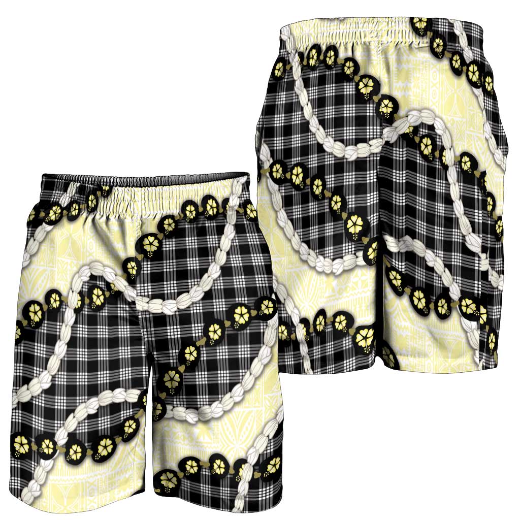 Black Palaka Hawaii Shorts for Men Kukui Nut Pikake Lei Hawaiian Tapa Pattern LT14 - Polynesian Pride