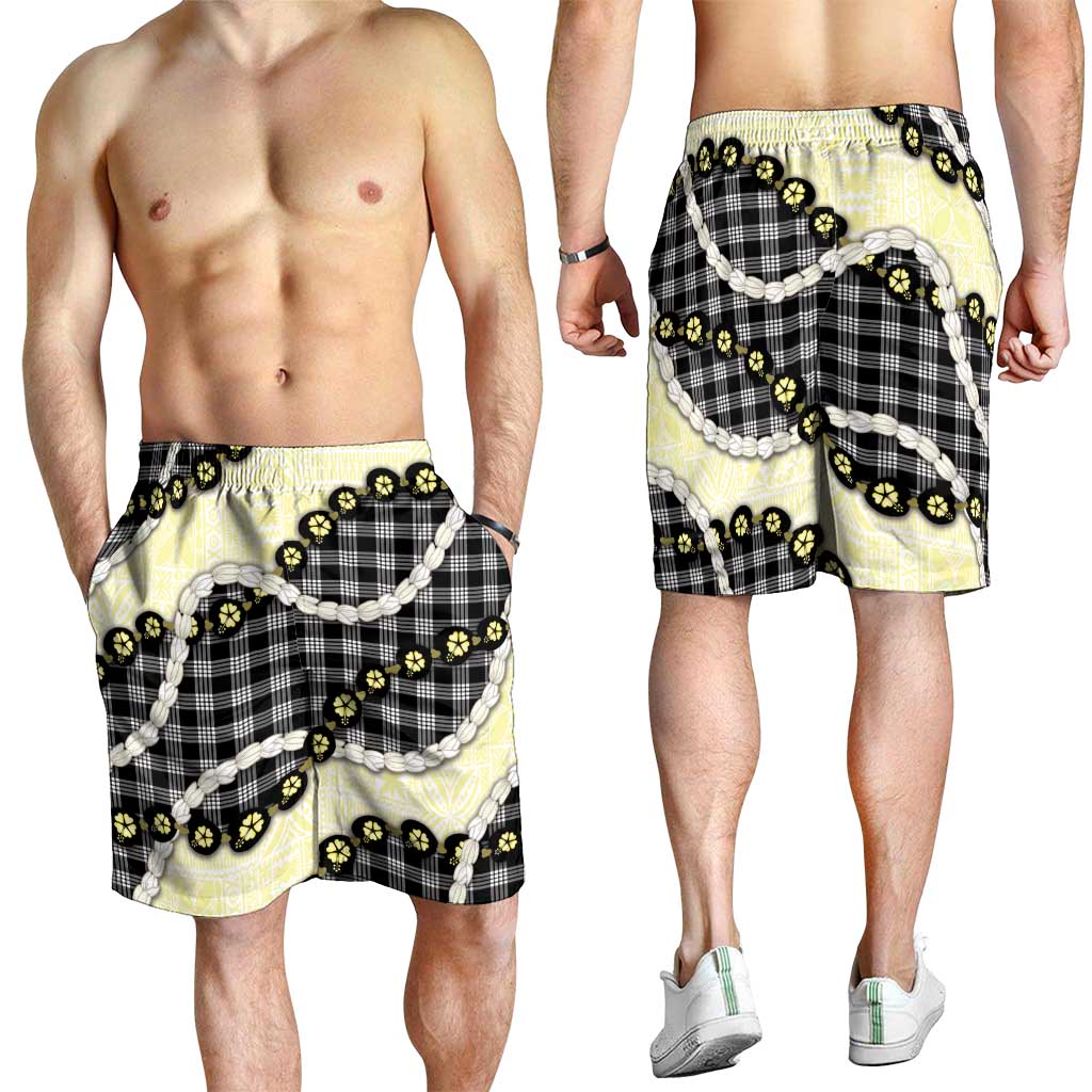 Black Palaka Hawaii Shorts for Men Kukui Nut Pikake Lei Hawaiian Tapa Pattern LT14 - Polynesian Pride
