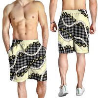 Black Palaka Hawaii Shorts for Men Kukui Nut Pikake Lei Hawaiian Tapa Pattern LT14 - Polynesian Pride