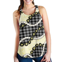 Black Palaka Hawaii Women Racerback Tank Kukui Nut Pikake Lei Hawaiian Tapa Pattern LT14 - Polynesian Pride
