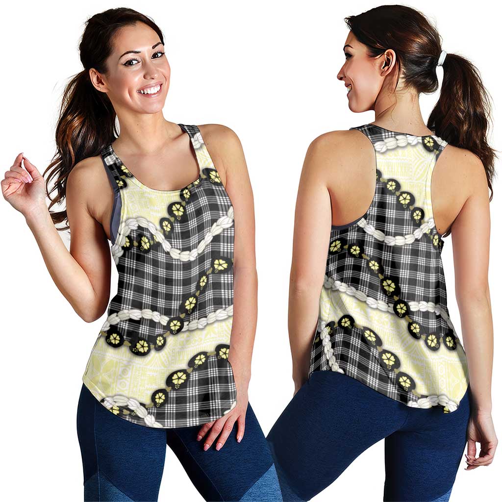 Black Palaka Hawaii Women Racerback Tank Kukui Nut Pikake Lei Hawaiian Tapa Pattern LT14 - Polynesian Pride