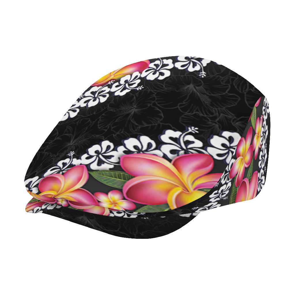 Black Polynesia Jeff Hat Plumeria With Hibiscus Pattern Tropical Vibes - Polynesian Pride