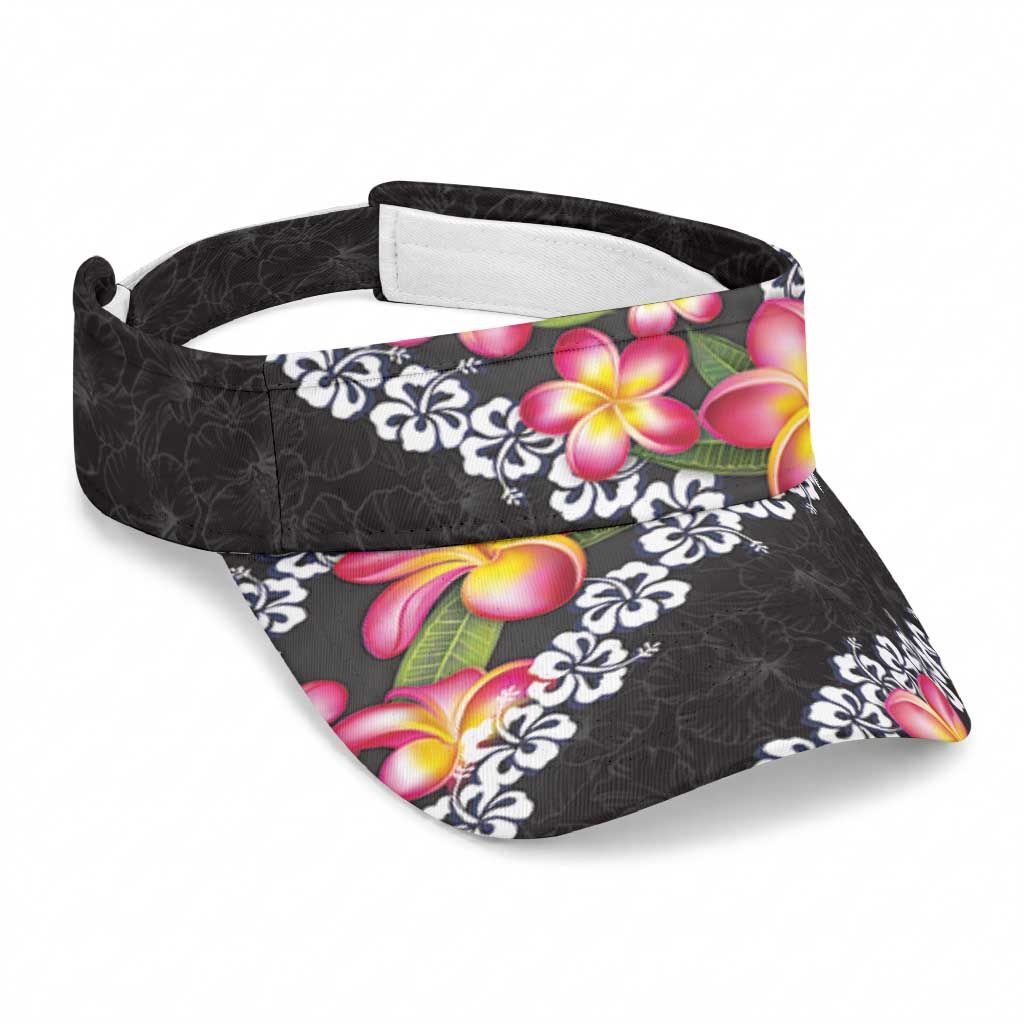 Black Polynesia Sun Visor Cap Plumeria With Hibiscus Pattern Tropical Vibes