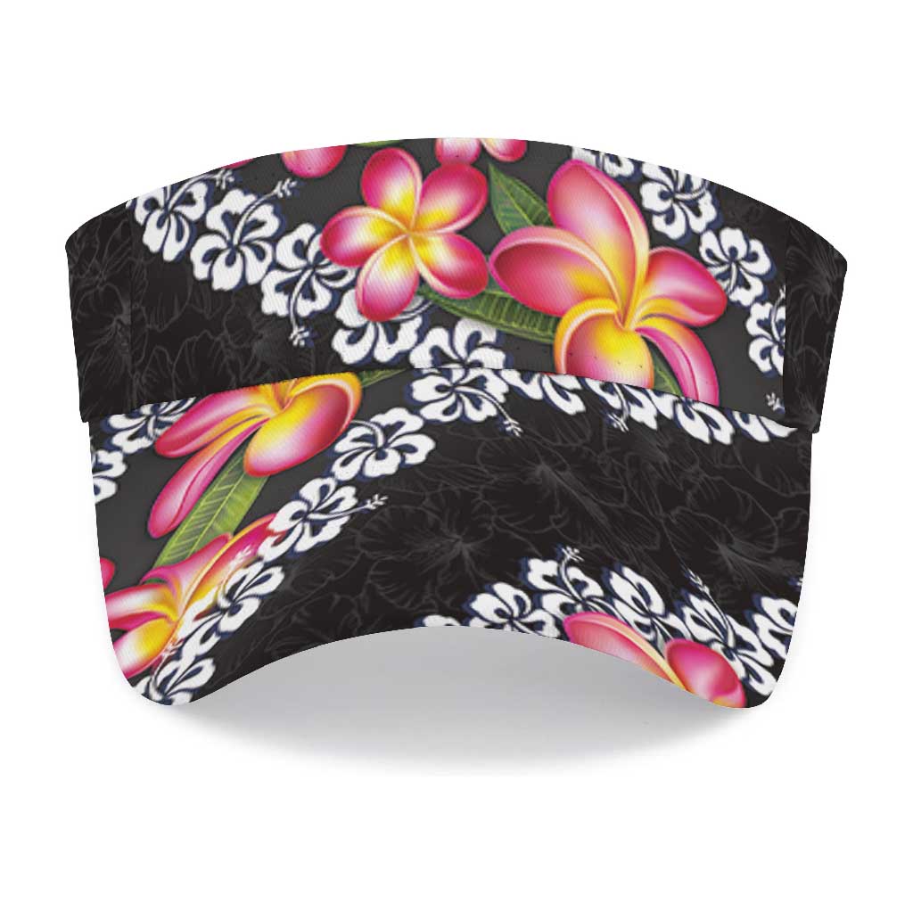 Black Polynesia Sun Visor Cap Plumeria With Hibiscus Pattern Tropical Vibes
