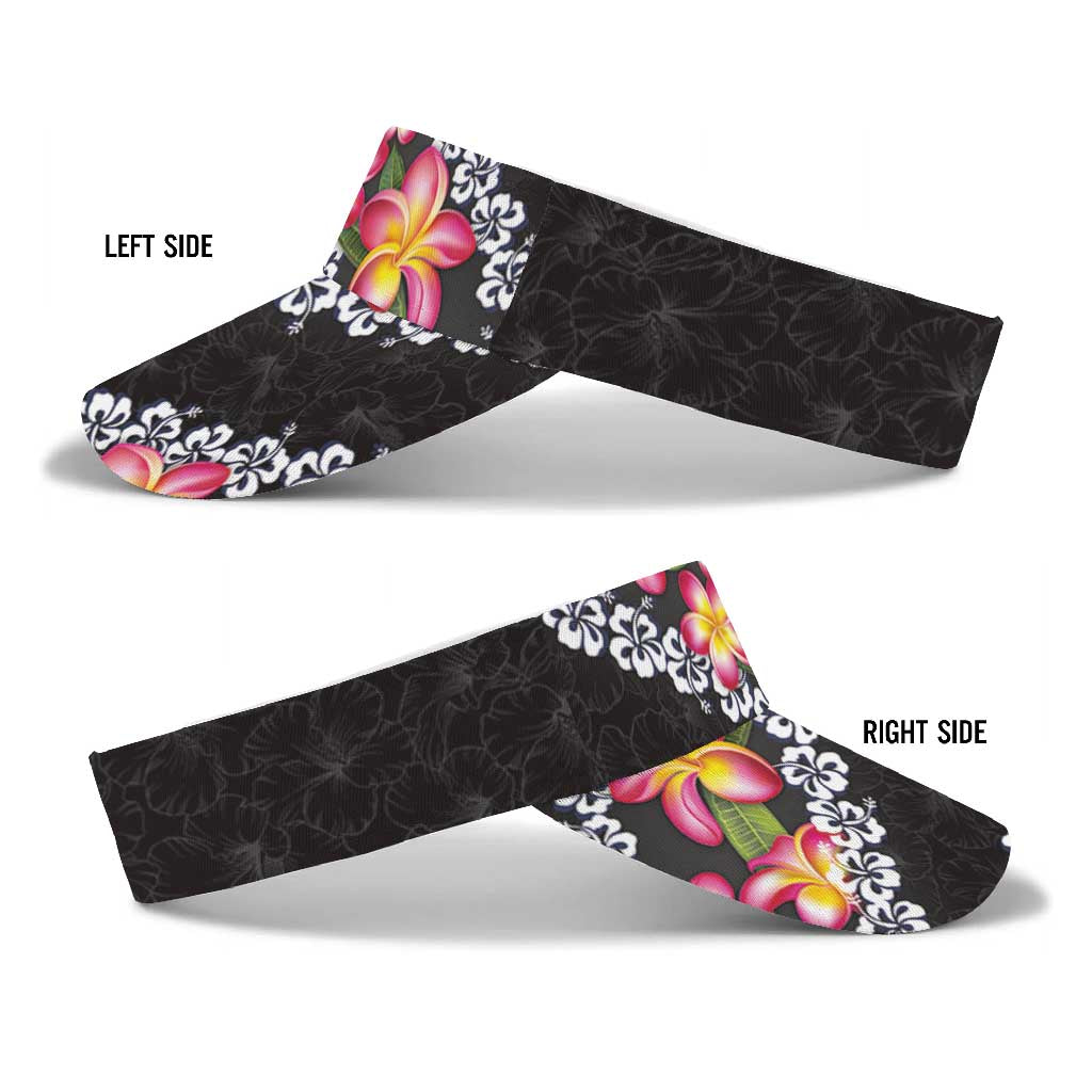 Black Polynesia Sun Visor Cap Plumeria With Hibiscus Pattern Tropical Vibes