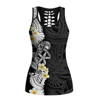 Black Samoa Tattoo Hollow Tank Top Plumeria Samoan Ocean Tatau Pattern LT14 Female Black - Polynesian Pride