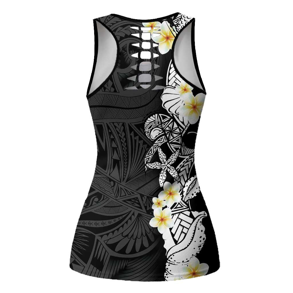 Black Samoa Tattoo Hollow Tank Top Plumeria Samoan Ocean Tatau Pattern LT14 - Polynesian Pride