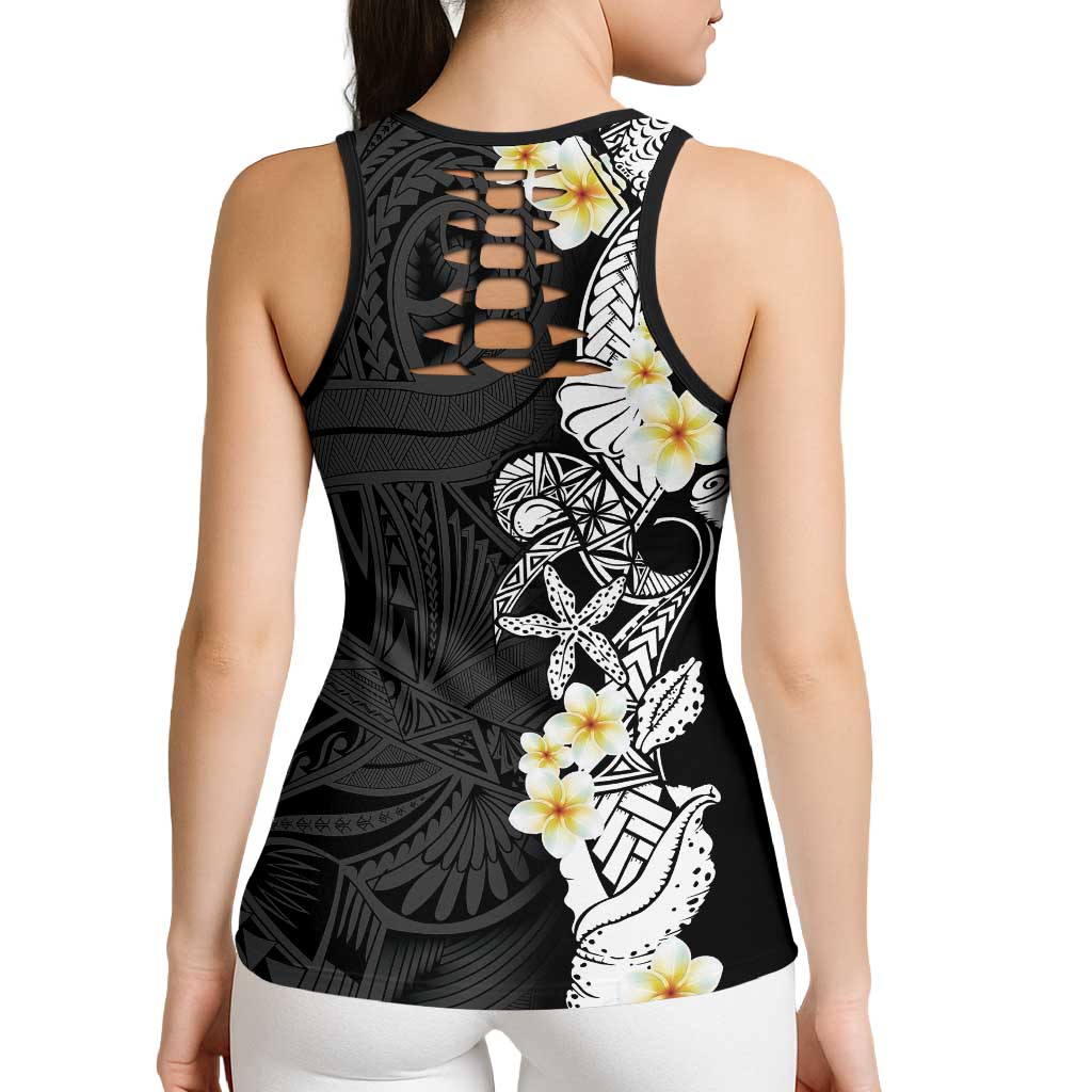 Black Samoa Tattoo Hollow Tank Top Plumeria Samoan Ocean Tatau Pattern LT14 - Polynesian Pride