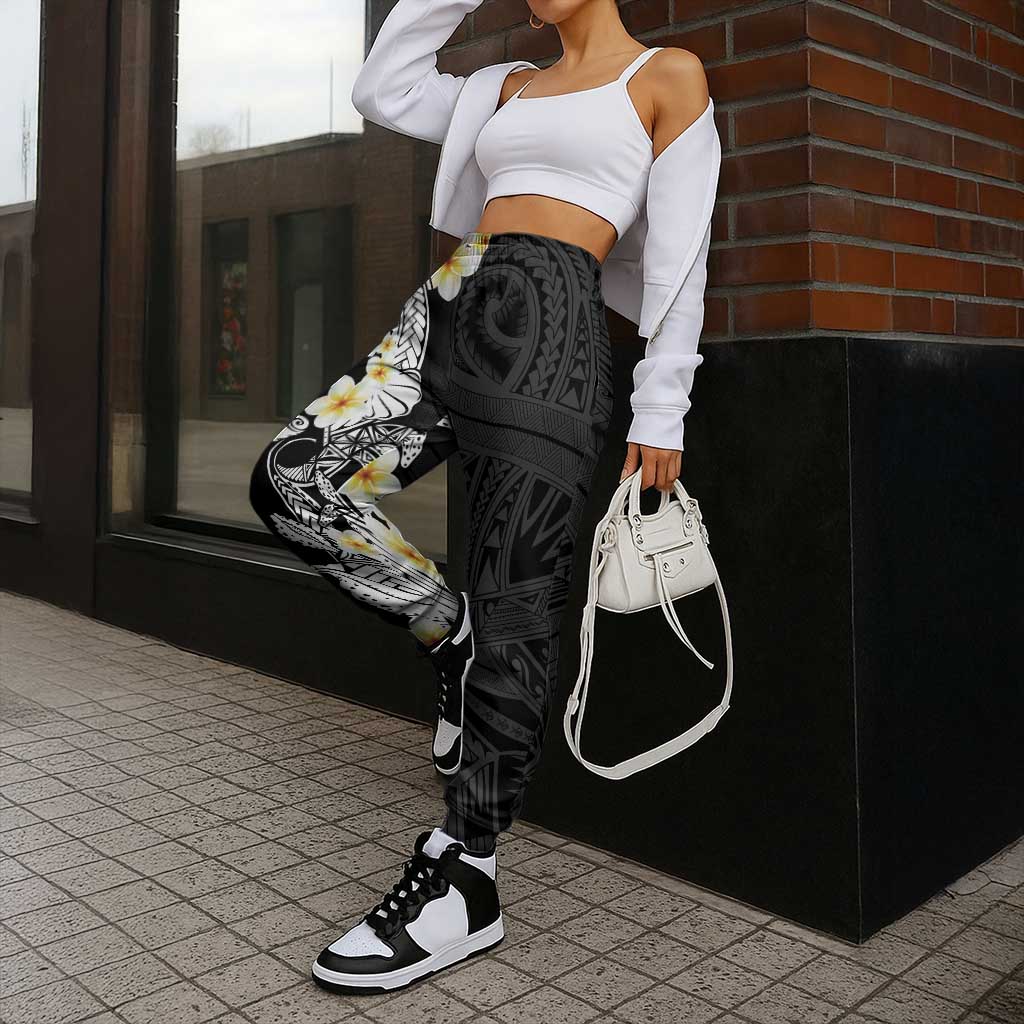Black Samoa Tattoo Jogger Pants Plumeria Samoan Ocean Tatau Pattern - Polynesian Pride