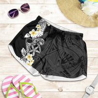 Black Samoa Tattoo Shorts for Women Plumeria Samoan Ocean Tatau Pattern LT14 Black - Polynesian Pride