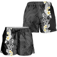 Black Samoa Tattoo Shorts for Women Plumeria Samoan Ocean Tatau Pattern LT14 - Polynesian Pride