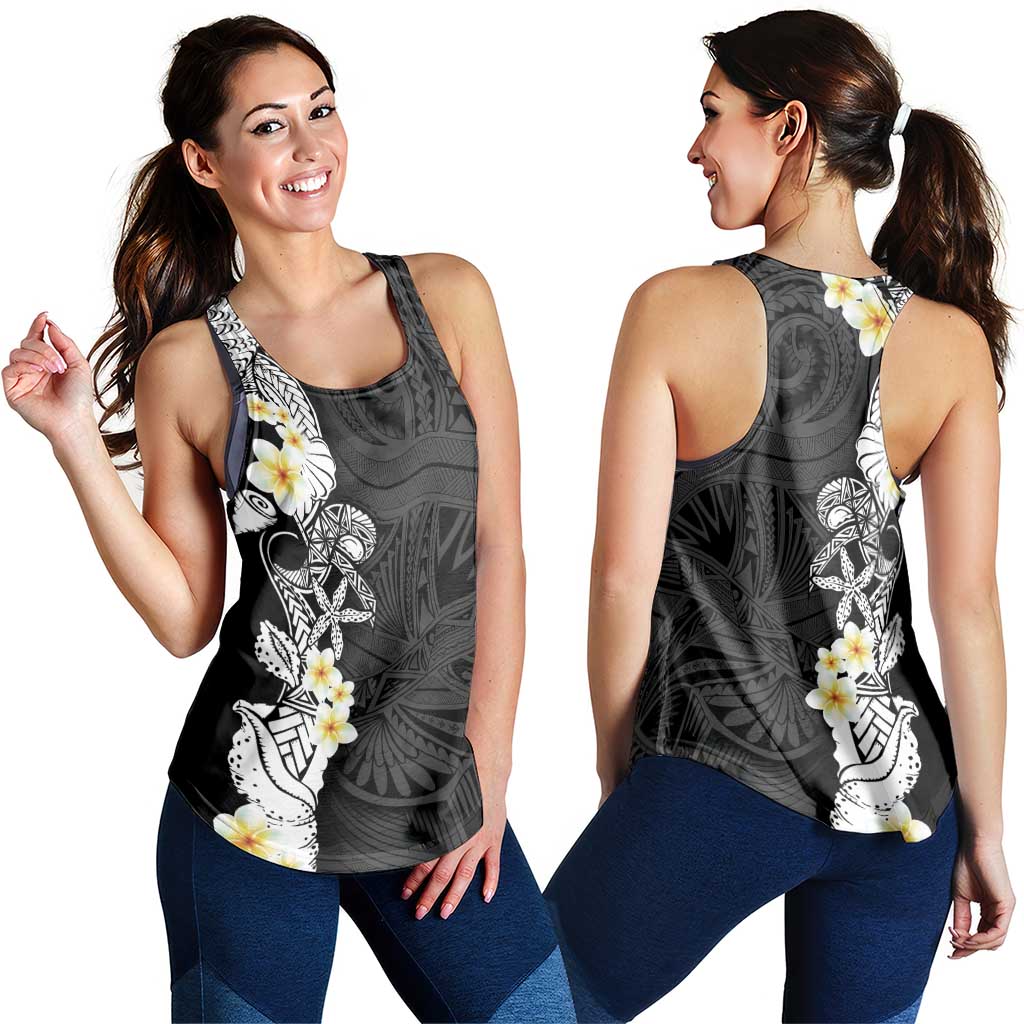 Black Samoa Tattoo Women Racerback Tank Plumeria Samoan Ocean Tatau Pattern - Polynesian Pride
