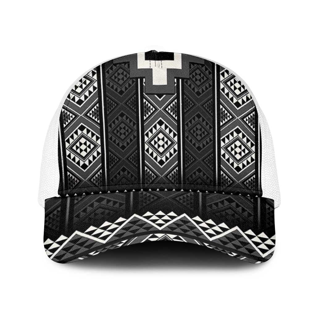 Black Taniko Aotearoa Mesh Trucker Cap Niho Taniwha Mix Poutama - Polynesian Pride