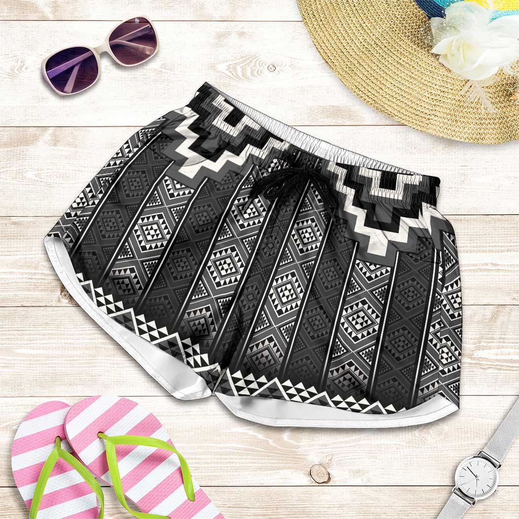 Black Taniko Aotearoa Shorts for Women Niho Taniwha Mix Poutama LT14 Black - Polynesian Pride