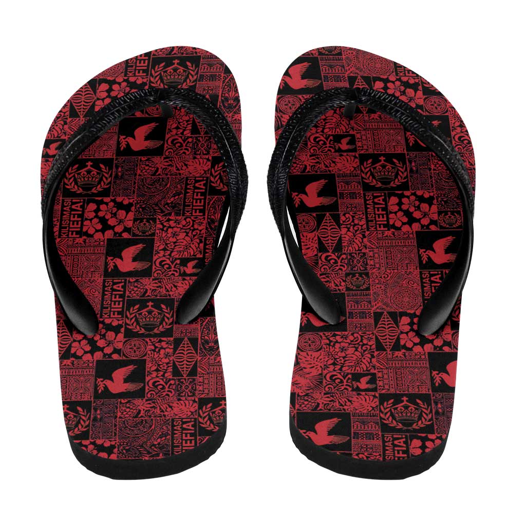 Black Tonga Kilisimasi Fiefia Flip Flops Pacific Patchwork Xmas Vibes - Polynesian Pride
