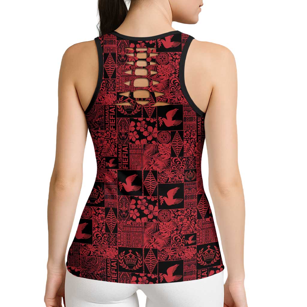 Black Tonga Kilisimasi Fiefia Hollow Tank Top Pacific Patchwork Xmas Vibes - Polynesian Pride