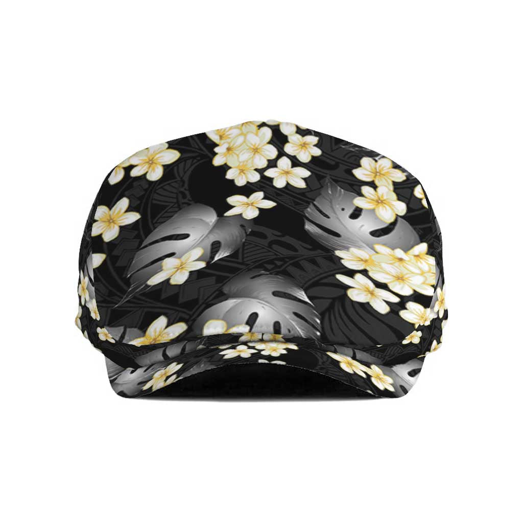 Black Tropical Hawaii Jeff Hat Seamless Monstera Plumeria Hawaiian Pattern - Polynesian Pride