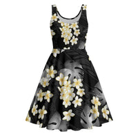 Black Tropical Hawaii Midi Dress Seamless Monstera Plumeria Hawaiian Pattern - Polynesian Pride