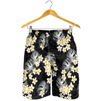 Black Tropical Hawaii Shorts for Men Seamless Monstera Plumeria Hawaiian Pattern - Polynesian Pride