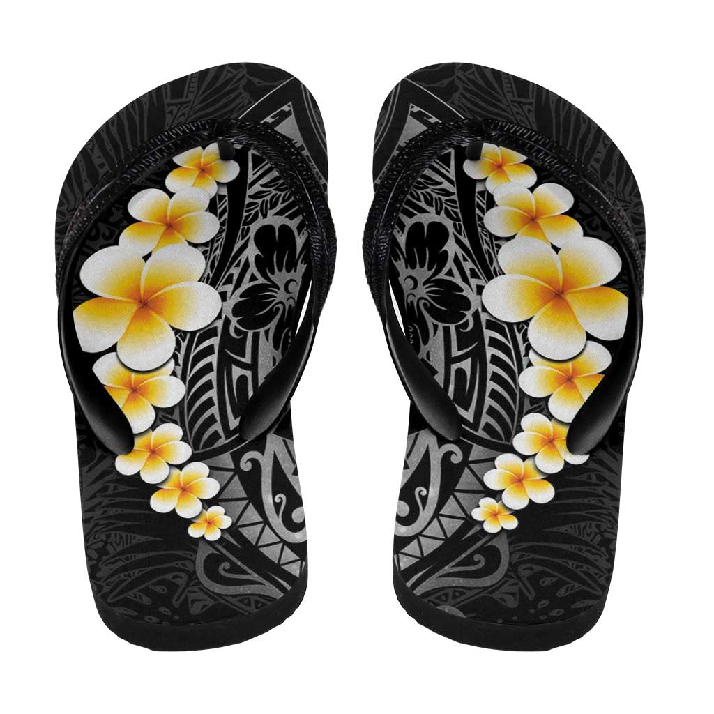 Black Tropical Plumeria Galaxy Polynesian Art Flip Flops - Polynesian Pride
