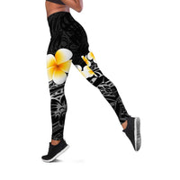 Black Tropical Plumeria With Galaxy Polynesian Art Leggings - Polynesian Pride