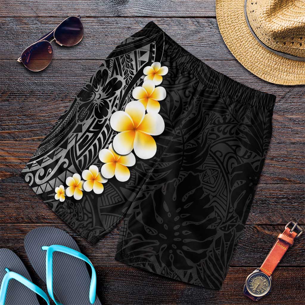 Black Tropical Plumeria With Galaxy Polynesian Art Shorts for Men LT14 Black - Polynesian Pride