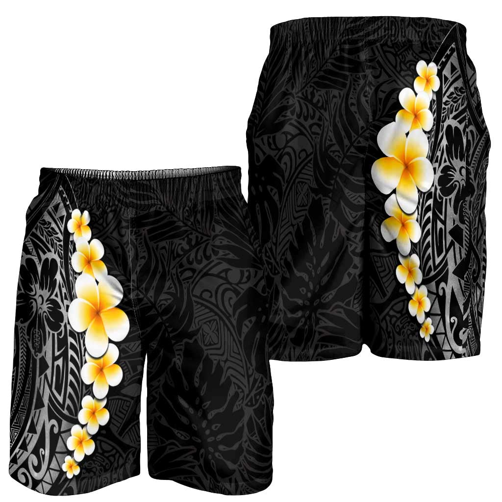 Black Tropical Plumeria With Galaxy Polynesian Art Shorts for Men LT14 - Polynesian Pride