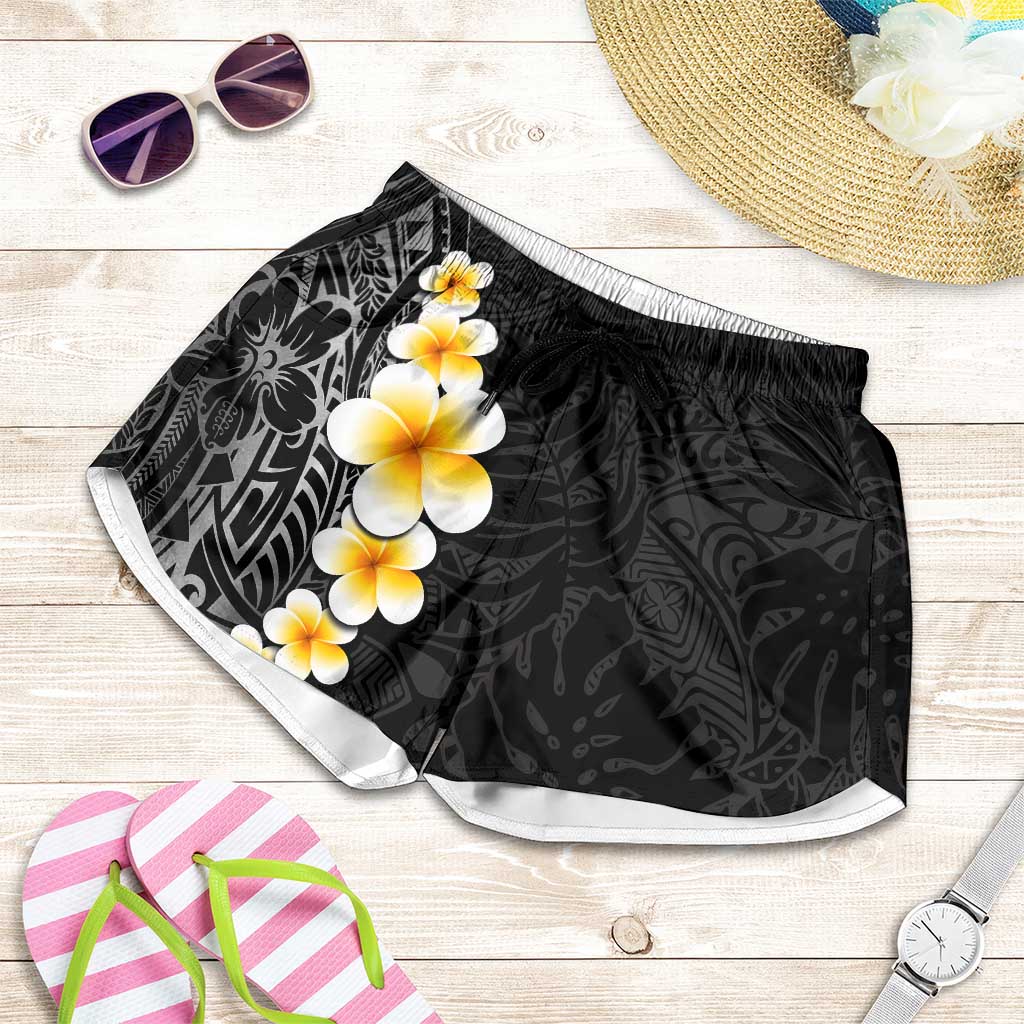 Black Tropical Plumeria With Galaxy Polynesian Art Shorts for Women - Polynesian Pride