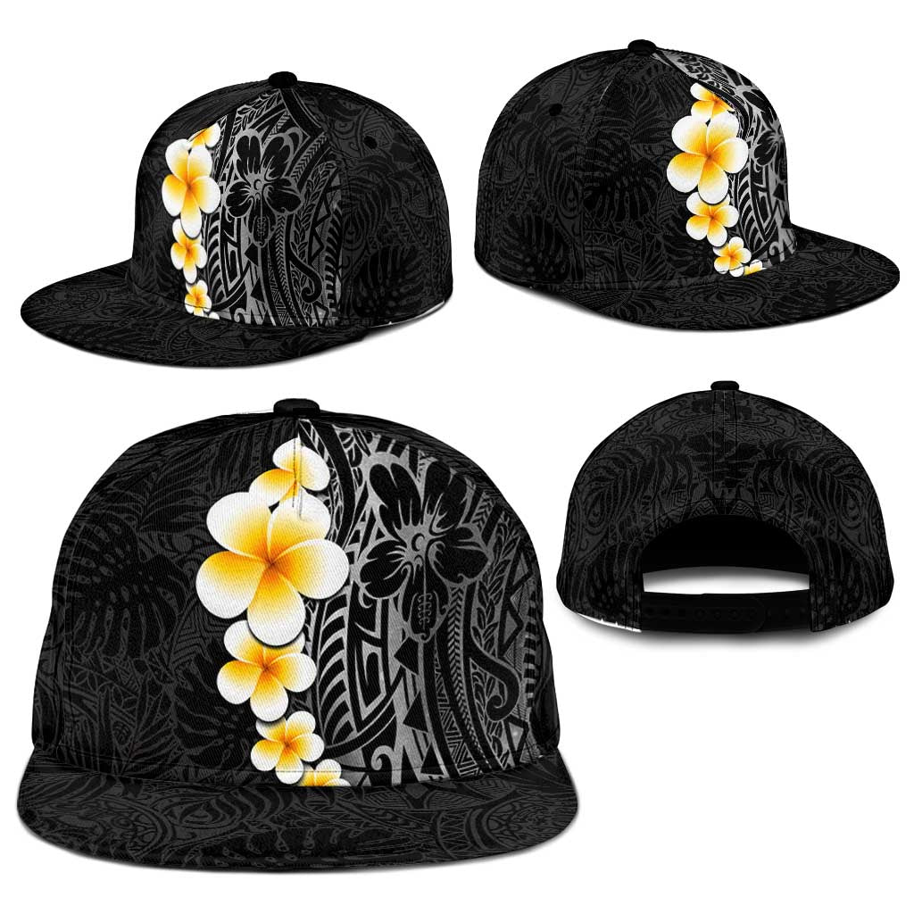 Black Tropical Plumeria With Galaxy Polynesian Art Snapback Cap - Polynesian Pride