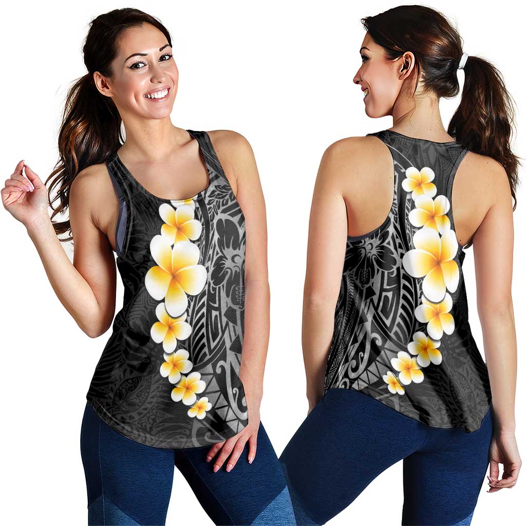 Black Tropical Plumeria With Galaxy Polynesian Art Women Racerback Tank - Polynesian Pride