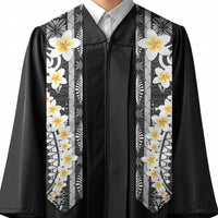 Black Vintage Tonga Ngatu Pattern With Plumeria Graduation Stole LT05 - Polynesian Pride