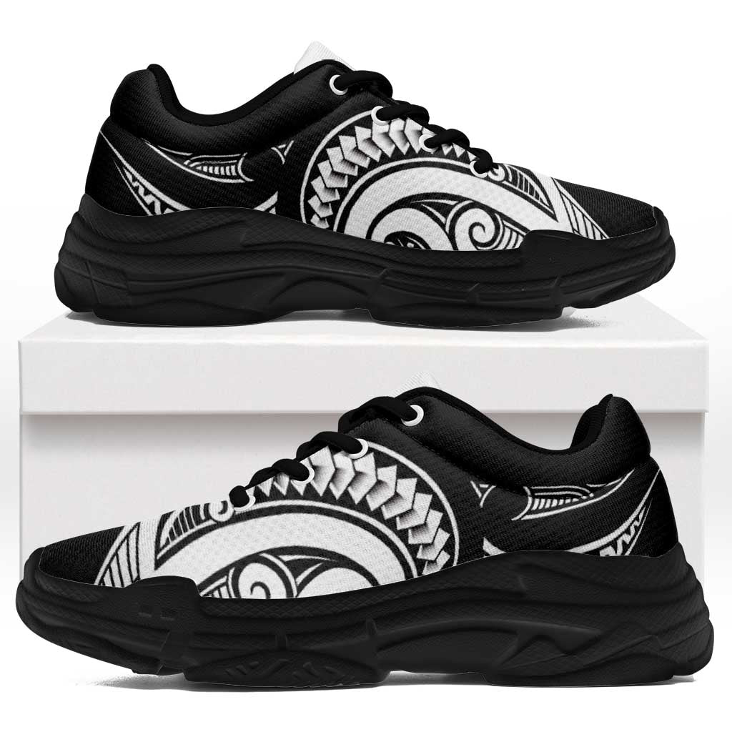 Black White New Zealand Puhoro Ta Moko Chunky Sneakers LT14 Black - Polynesian Pride