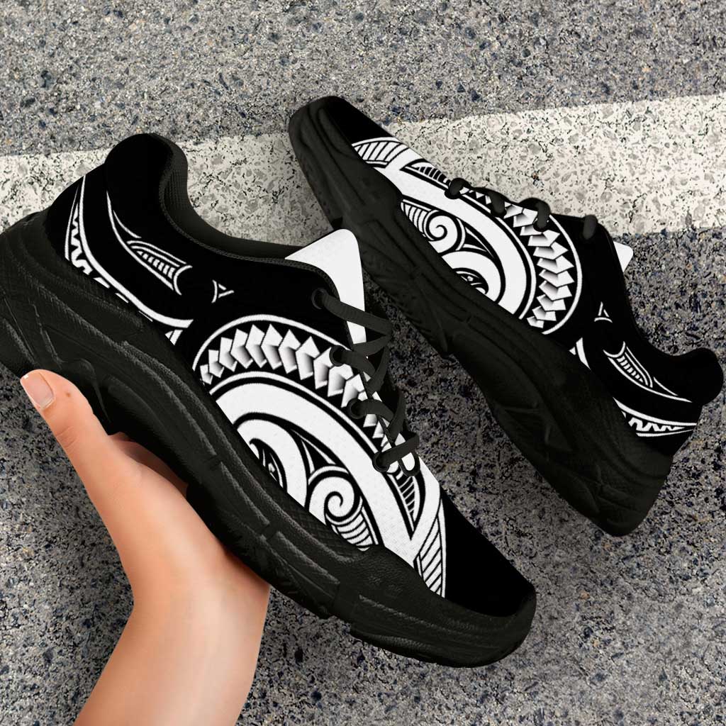 Black White New Zealand Puhoro Ta Moko Chunky Sneakers LT14 - Polynesian Pride