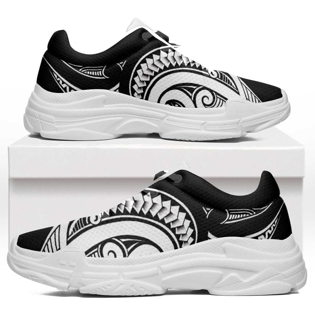 Black White New Zealand Puhoro Ta Moko Chunky Sneakers LT14 Black - Polynesian Pride
